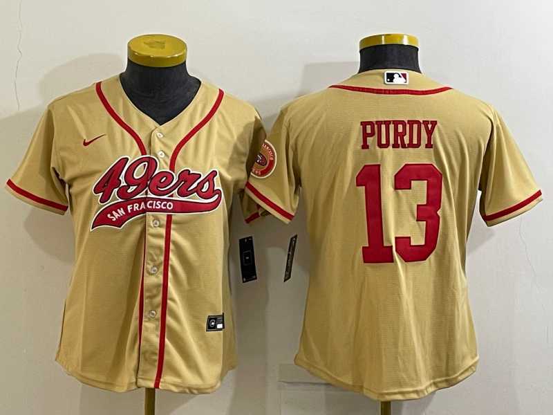Womens San Francisco 49ers #13 Brock Purdy Gold With Patch Cool Base Stitched Baseball Jersey